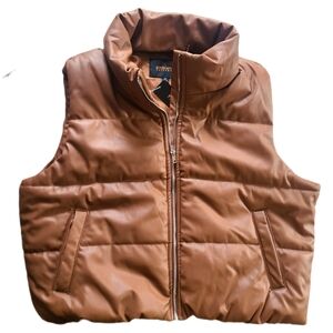 Ambience 🏷️NWT Faux Leather Puffer Bomber Vest Saddle Brown_SUPER Soft XXL